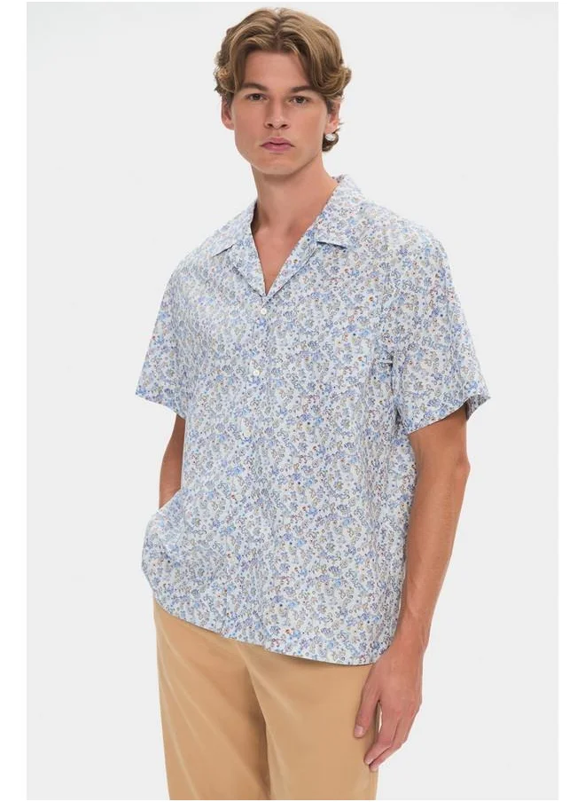 JUNE June Exclusive Men Short Sleeve Patterned Shirt White - Blue