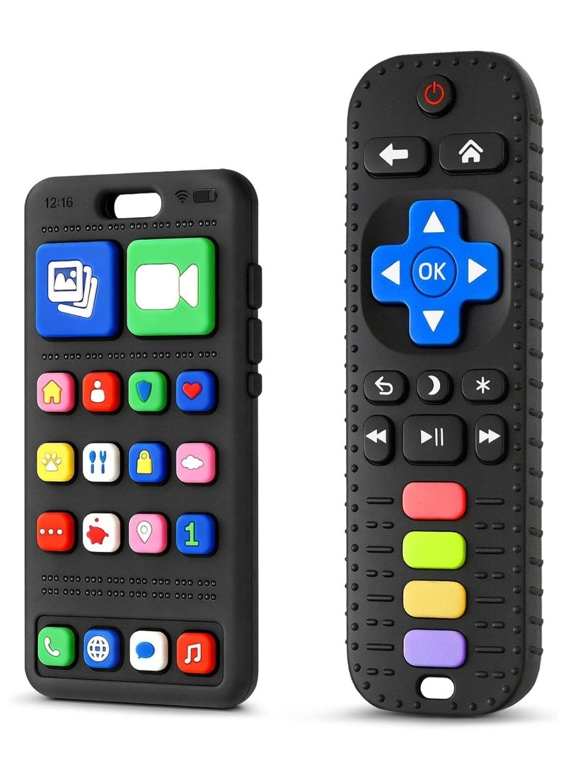 2 Pack Baby Teething Toys for 0-18 Months, Silicone Phone & TV Remote Shape Teether, Newborn Teething Relief Sensory Chew Toy – Baby Shower Gifts for Infant Boys Girls - Image 1