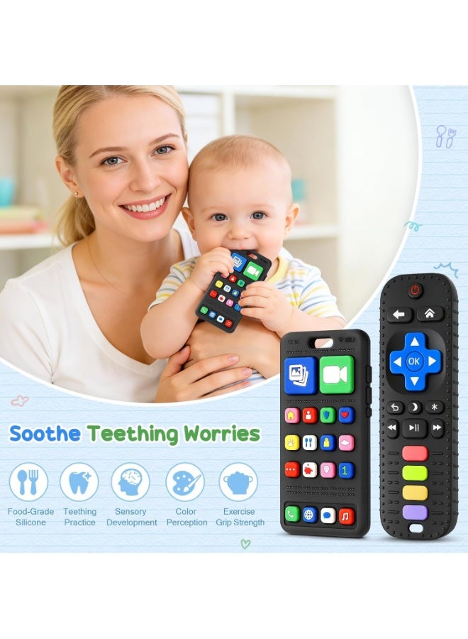 2 Pack Baby Teething Toys for 0-18 Months, Silicone Phone & TV Remote Shape Teether, Newborn Teething Relief Sensory Chew Toy – Baby Shower Gifts for Infant Boys Girls - Image 3