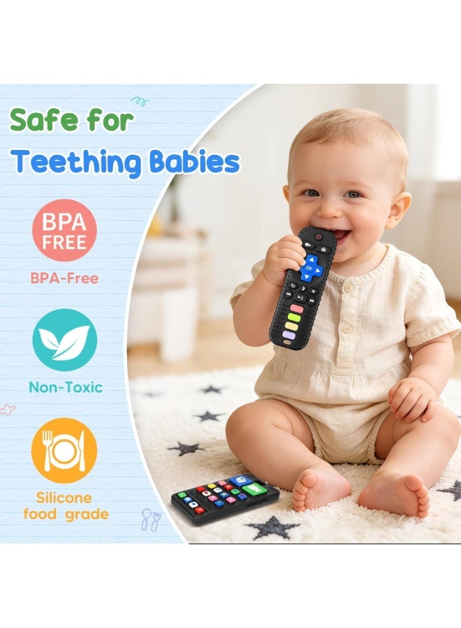 2 Pack Baby Teething Toys for 0-18 Months, Silicone Phone & TV Remote Shape Teether, Newborn Teething Relief Sensory Chew Toy – Baby Shower Gifts for Infant Boys Girls - Image 2