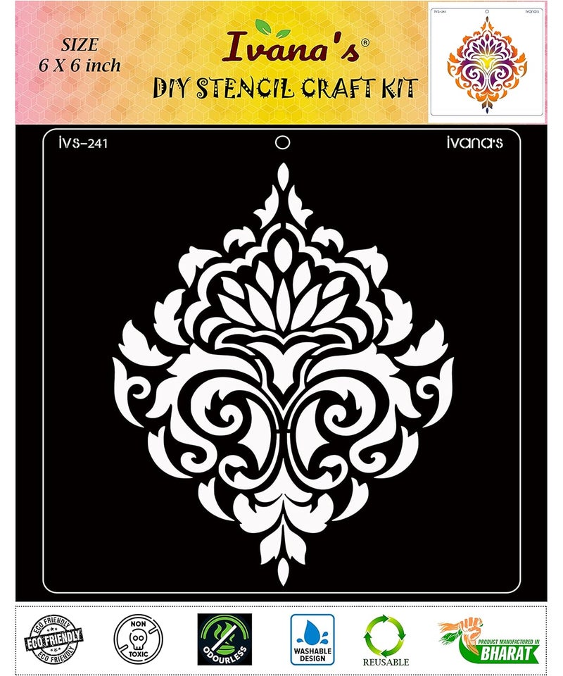 Ivanas Art & Craft Reusable Stencil for Art & Craft, DIY Decorative Stencil for Painting on Canvas, Fabric, Cloth, Paper, Glass, Furniture and Wall, Size - 6 x 6 inch, Pack of 1, IVS-241, Off White - Image 1