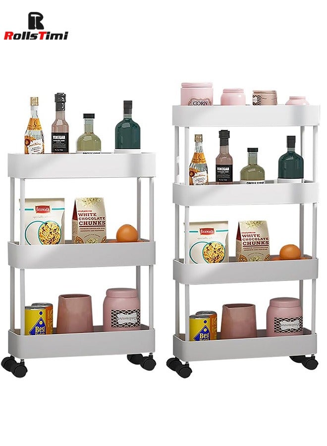 RollsTimi  3-Tier Plastic Storage Organizer Rolling Cart with Slim Shelves in White - Image 5