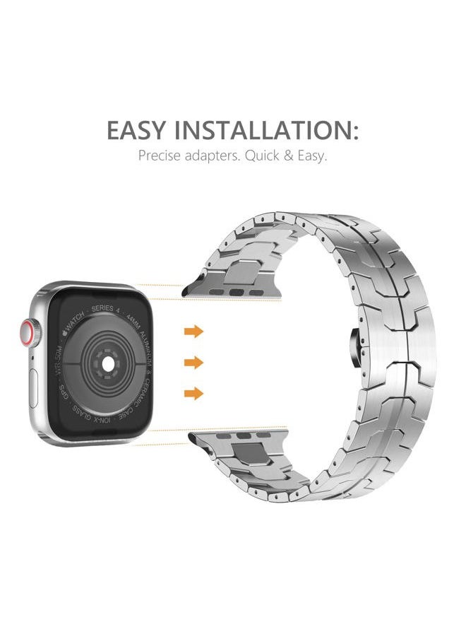 NewWays - Metal Band Compatible with Apple Watch Band Ultra 2 49mm Series 10 46mm Series 9 Series 8 Series 7 45mm 44mm SE 6 5 4 3 42mm iWatch Stainless Steel Link Bands, Titanium Color - Image 1