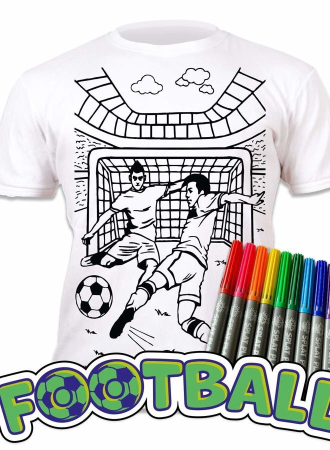 Splat Planet Colour-in Football T-Shirt with 10 Non-Toxic Washable Magic Colouring Pens - Colour-in and Wash Out T-Shirt (7-8 Years) White - Image 4