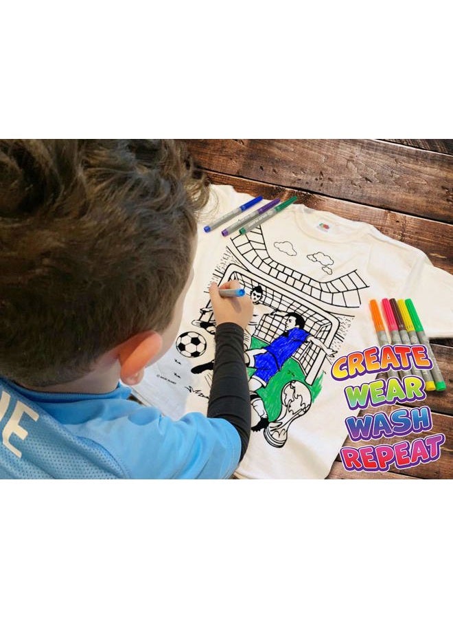 Splat Planet Colour-in Football T-Shirt with 10 Non-Toxic Washable Magic Colouring Pens - Colour-in and Wash Out T-Shirt (7-8 Years) White - Image 2
