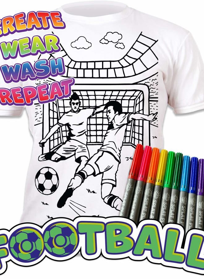 Splat Planet Colour-in Football T-Shirt with 10 Non-Toxic Washable Magic Colouring Pens - Colour-in and Wash Out T-Shirt (7-8 Years) White - Image 5