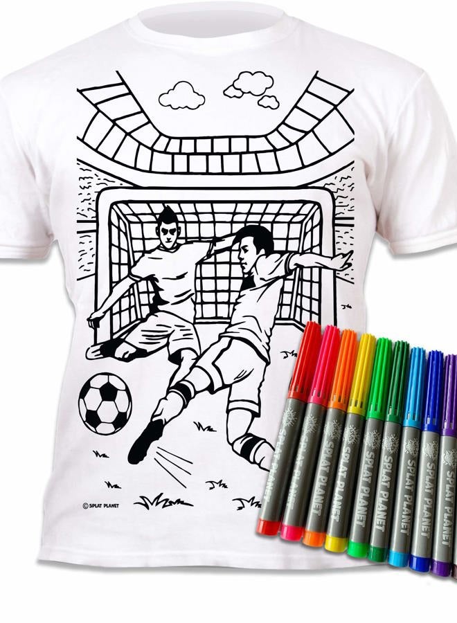 Splat Planet Colour-in Football T-Shirt with 10 Non-Toxic Washable Magic Colouring Pens - Colour-in and Wash Out T-Shirt (7-8 Years) White - Image 1