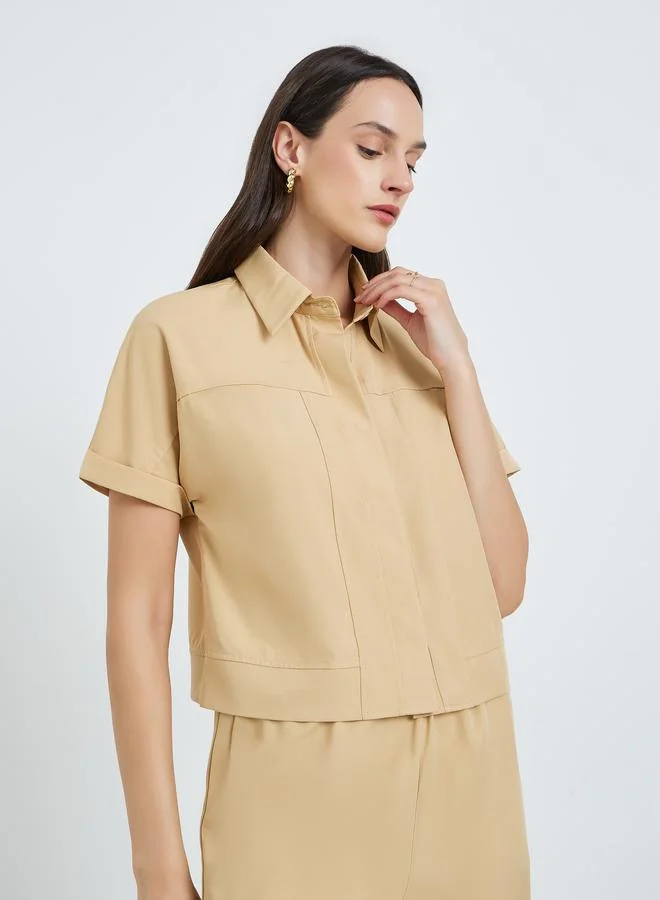 Take Two Beige Short Sleeve Shirt and Trousers Co-Ords