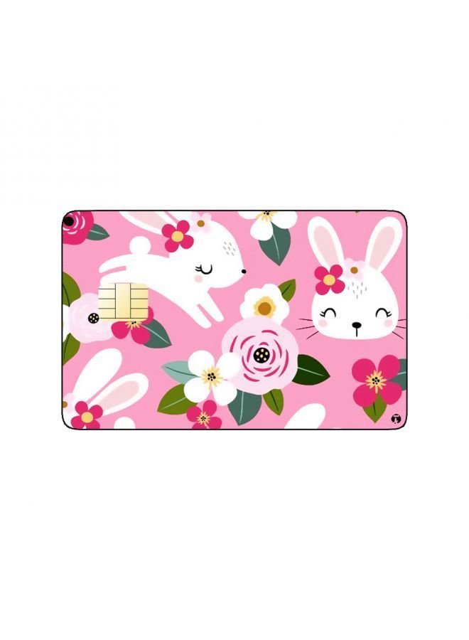 RKN PRINTED BANK CARD STICKER Cute White Rabbits Drawing With Flowers - Image 2