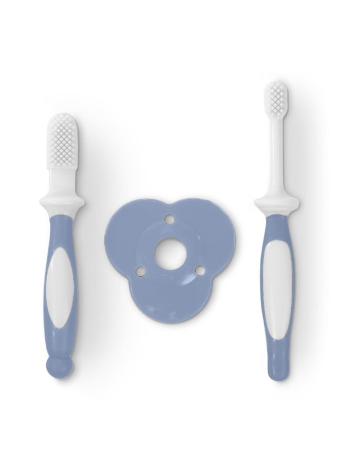 Baboo Silicone Baby Toothbrush Set | Toothbrush Training Set for Babies & Toddlers, Includes One gum massager features a rounded head with soft durable bristles on both sides 6+ Months (Blue Haze) - Image 4