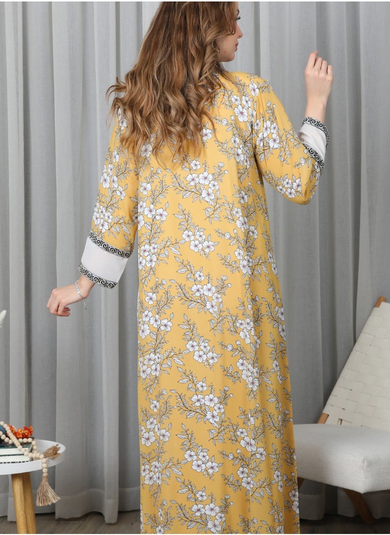 Bint Al Bilad Bint Al Bilad Women's Summer Long Luxury Jalabiya | Full-Length Kaftan Dress for Ramadan, Eid Ul Fitr, Wedding, Special Occasions | Embroidered Saudi Abaya | Modest Islamic Clothing  - Image 3