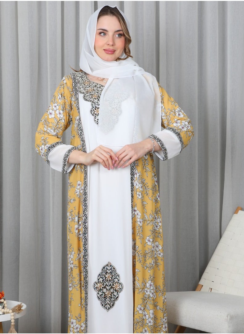 Bint Al Bilad Bint Al Bilad Women's Summer Long Luxury Jalabiya | Full-Length Kaftan Dress for Ramadan, Eid Ul Fitr, Wedding, Special Occasions | Embroidered Saudi Abaya | Modest Islamic Clothing  - Image 4