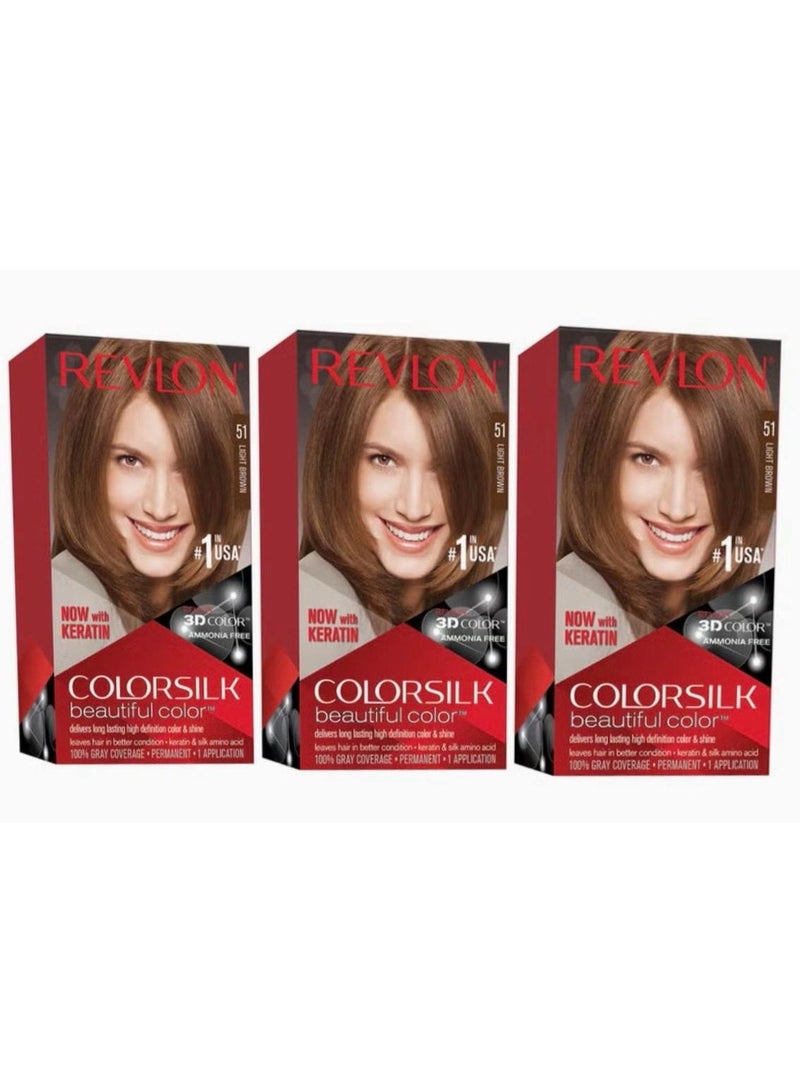 REVLON LIGHT BROWN COLOR SILK BEAUTIFUL COLOR 51 X PACK 3 - Image 1