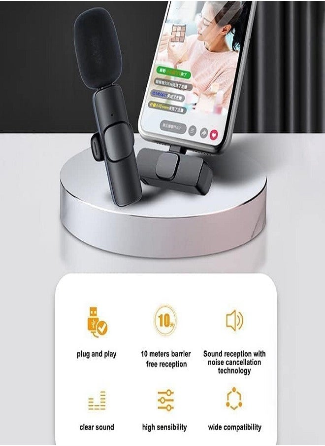Generic - K9 Wireless Microphone Dual Omnidirectional Recording Clip Mic with Receiver for Type-C Lightning Camera Laptop for Vlogging YouTube Online Class Zoom Call - Image 1