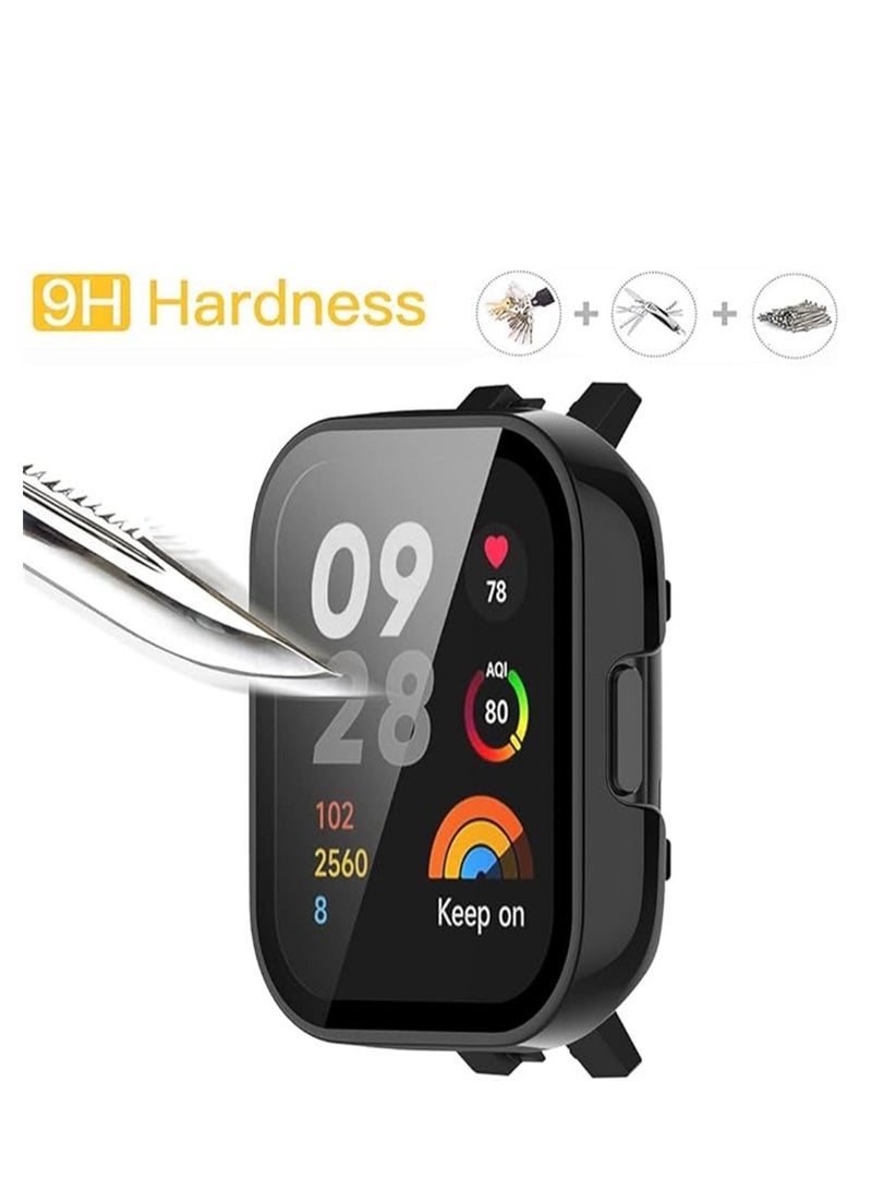 2 Pcs Case With Tempered Glass Screen Protector Compatible for Xiaomi Redmi Watch 3 9H Hardness All-round Protective Cover Ultra-thin Protective PC Case Cover Black and Yellow - Image 4