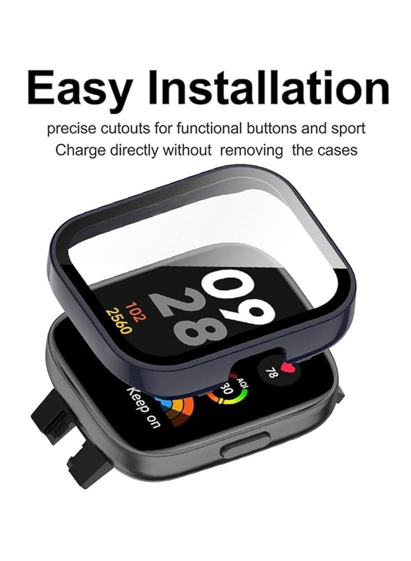 2 Pcs Case With Tempered Glass Screen Protector Compatible for Xiaomi Redmi Watch 3 9H Hardness All-round Protective Cover Ultra-thin Protective PC Case Cover Black and Yellow - Image 2