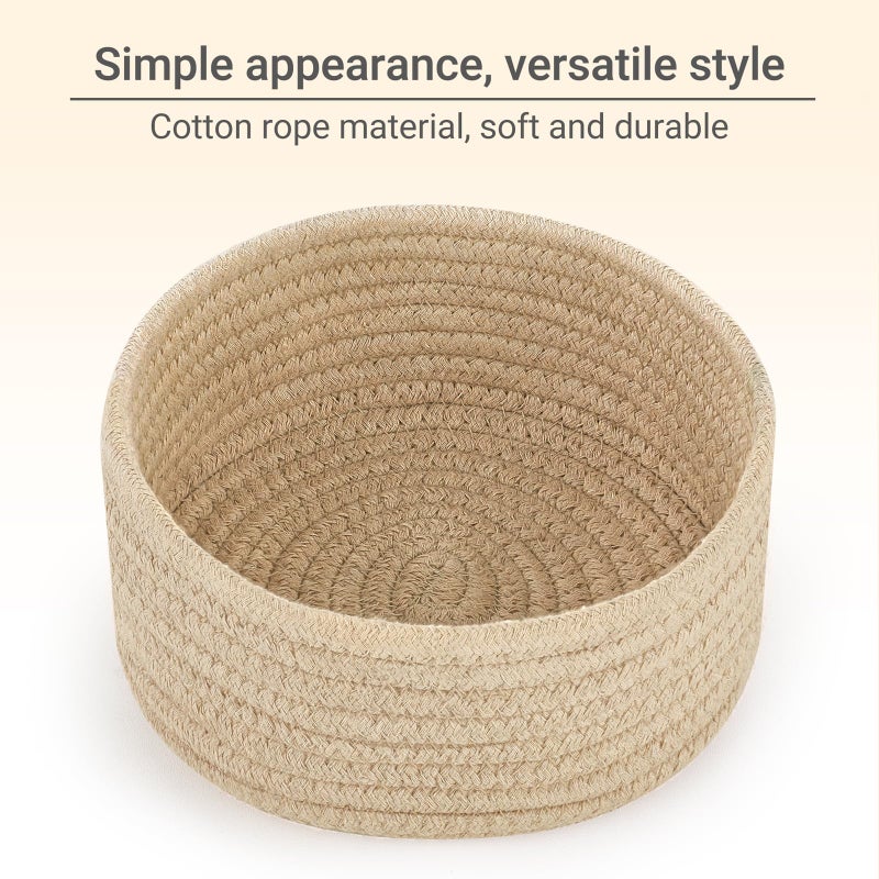 Dahey 4 Pcs Small Woven Baskets Set, Mini Cotton Rope Storage Bins for Organizing, Cute Tiny Round Decorative Baskets for Toys, Nursery Living Room Bathroom Home Decor, Beige - Image 5