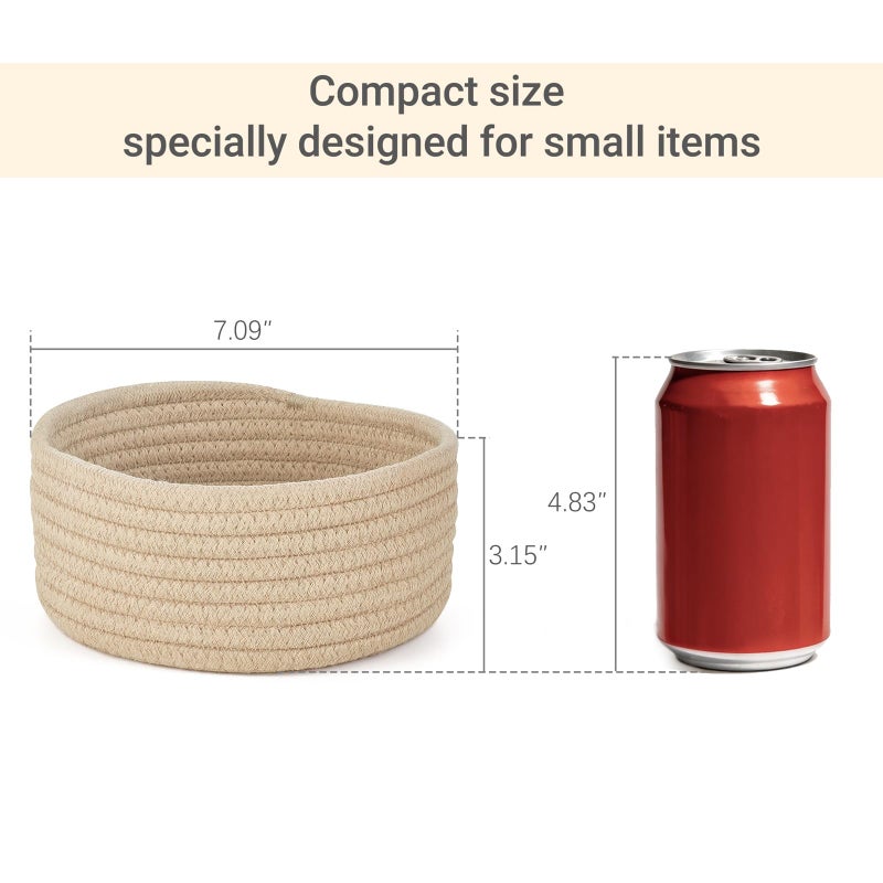 Dahey 4 Pcs Small Woven Baskets Set, Mini Cotton Rope Storage Bins for Organizing, Cute Tiny Round Decorative Baskets for Toys, Nursery Living Room Bathroom Home Decor, Beige - Image 3
