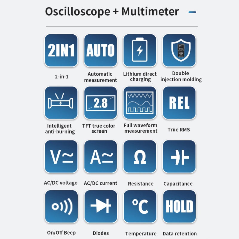 مقياس متعدد الوظائف ومقياس التذبذب 2 في 1: شاشة ملونة IPS مقاس 2.8 بوصة - غلاف مقاوم للسقوط من مواد ABS والـ TPE عالية الجودة - تبديل الوضع المزدوج - عرض أحادي القناة عرض النطاق 10 ميجاهرتز ومعدل أخذ العينات 48 ميجا عينة في الثانية للقياس الكهربائي المهني - Image 3