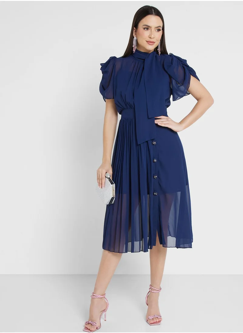ELLA Pleated Tie-Up Dress