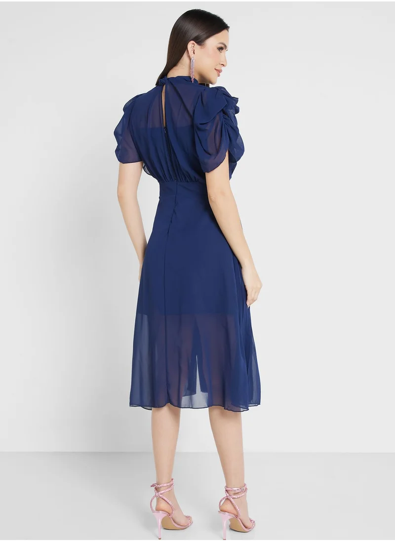 ELLA Pleated Tie-Up Dress