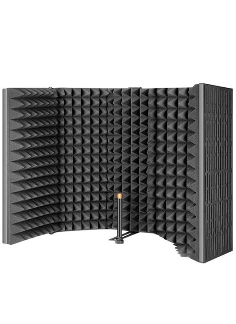 14''x11'' Microphone Isolation Shield, Folding Sound Absorbing 5-Panel Adjustable Isolation Foam Studio Acoustic Recording Foam Mic Booth Noise Absorbing Foam Panel Sound Absorber
