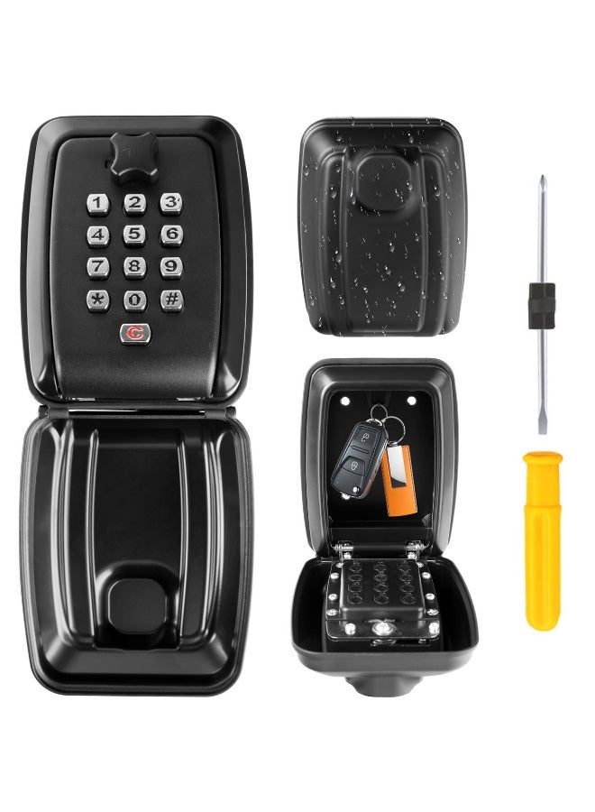 Key Safe with Password Wall Mounted, Key Lock Box Large with Resettable 12-Digit Combination Security Key Box Weatherproof for Outdoor Indoor, Storage Box for Home Garage Office Spare Keys (Black) - Image 1
