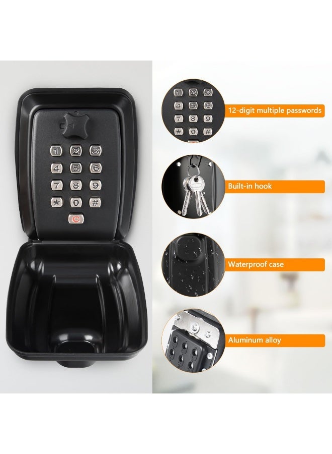 Key Safe with Password Wall Mounted, Key Lock Box Large with Resettable 12-Digit Combination Security Key Box Weatherproof for Outdoor Indoor, Storage Box for Home Garage Office Spare Keys (Black) - Image 3