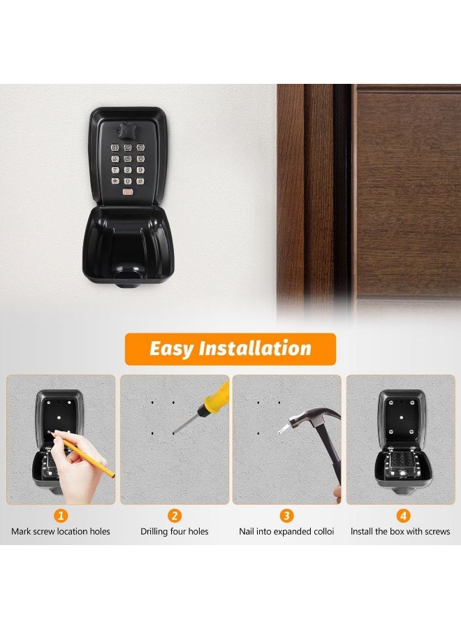 Key Safe with Password Wall Mounted, Key Lock Box Large with Resettable 12-Digit Combination Security Key Box Weatherproof for Outdoor Indoor, Storage Box for Home Garage Office Spare Keys (Black) - Image 5
