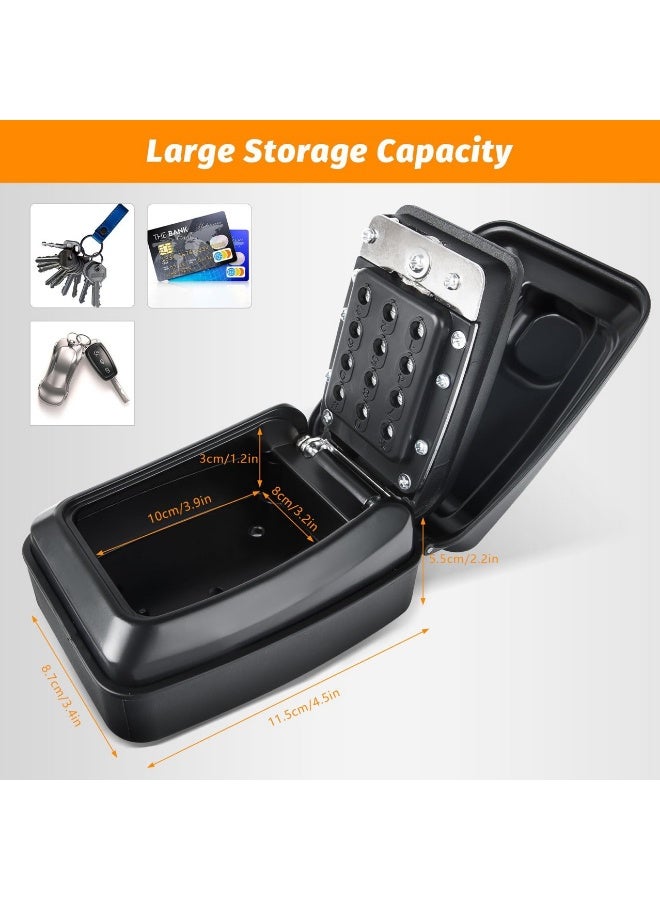 Key Safe with Password Wall Mounted, Key Lock Box Large with Resettable 12-Digit Combination Security Key Box Weatherproof for Outdoor Indoor, Storage Box for Home Garage Office Spare Keys (Black) - Image 2