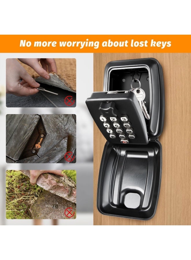 Key Safe with Password Wall Mounted, Key Lock Box Large with Resettable 12-Digit Combination Security Key Box Weatherproof for Outdoor Indoor, Storage Box for Home Garage Office Spare Keys (Black) - Image 4