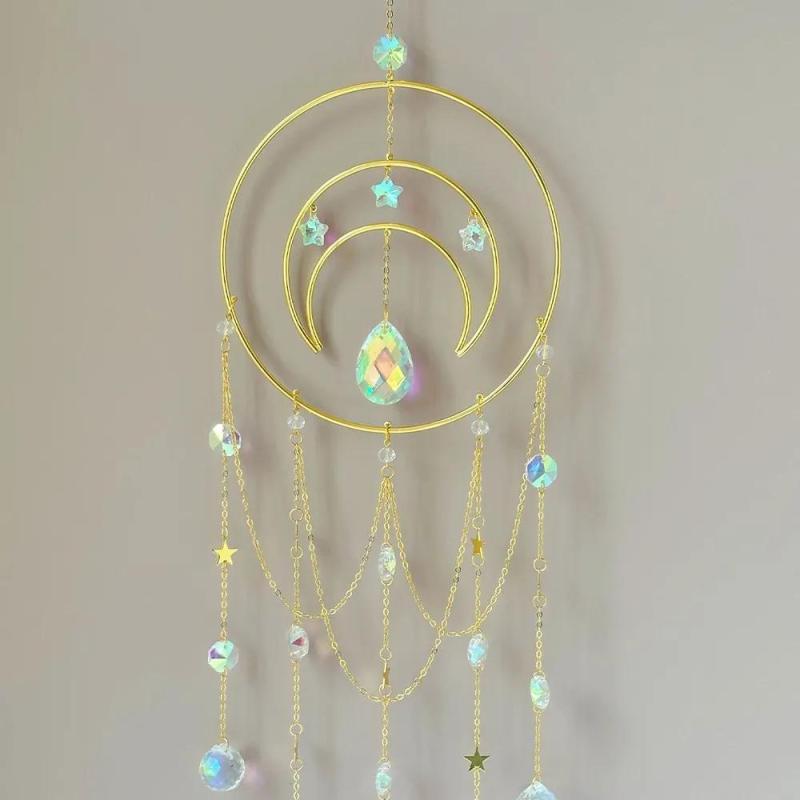 Celestial Charm Pendant: 15.5*15.3*3cm Moon Crystal & Iron - Unique Sun Moon Star Design Shiny Crystal Jewelry for Home Decor And Gift Giving - Image 4
