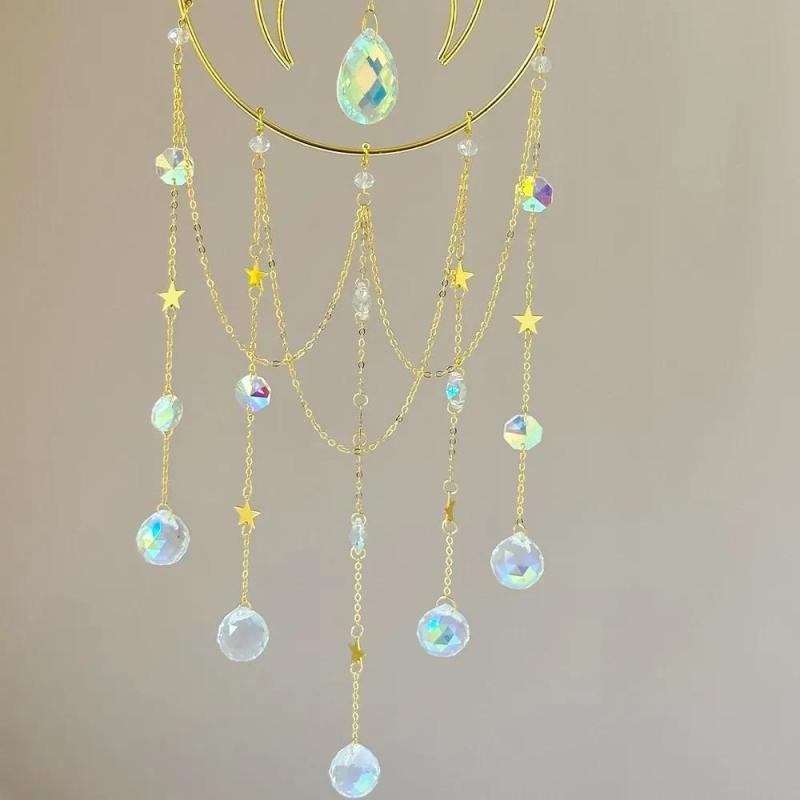 Celestial Charm Pendant: 15.5*15.3*3cm Moon Crystal & Iron - Unique Sun Moon Star Design Shiny Crystal Jewelry for Home Decor And Gift Giving - Image 5