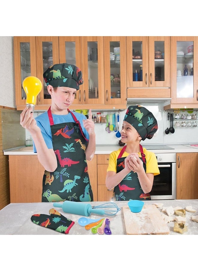 Anpro Complete Kids Cooking and Baking Set - 27 Pcs Includes Aprons for Girls, Chef Hat, Mitt & Utensil to Dress Up Chef Costume Career Role Play for 3-7 Years Boys - Image 2