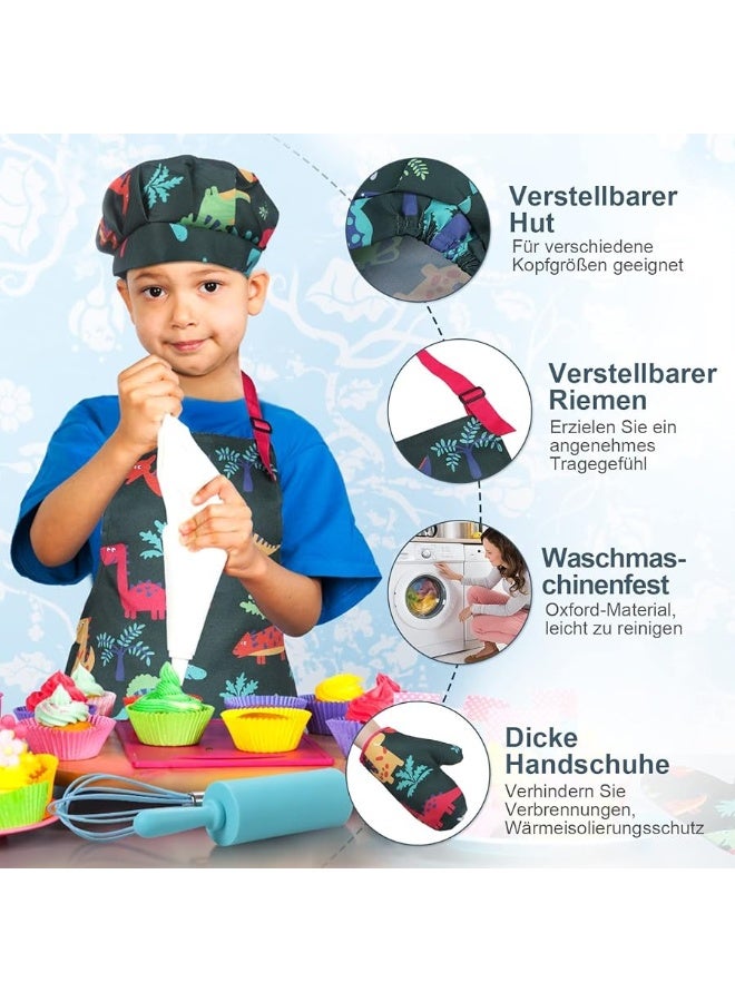 Anpro Complete Kids Cooking and Baking Set - 27 Pcs Includes Aprons for Girls, Chef Hat, Mitt & Utensil to Dress Up Chef Costume Career Role Play for 3-7 Years Boys - Image 3