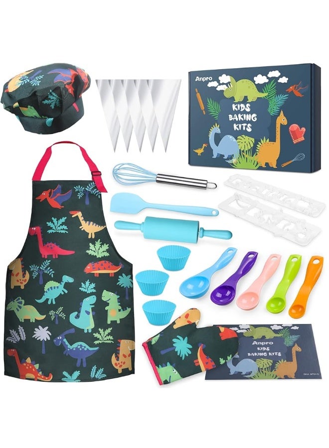 Anpro Complete Kids Cooking and Baking Set - 27 Pcs Includes Aprons for Girls, Chef Hat, Mitt & Utensil to Dress Up Chef Costume Career Role Play for 3-7 Years Boys - Image 4