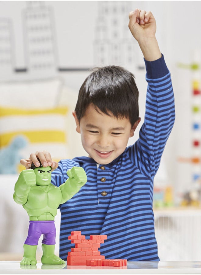 MARVEL - Marvel Spidey And His Amazing Friends Power Smash Hulk Preschool Toy Face-Changing 10-Inch Hulk Figure With Brick Wall Accessory Ages 3+ - Image 1