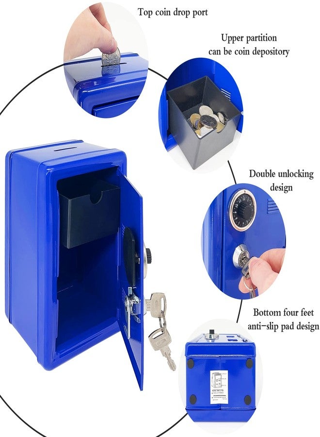 PACOLO Kids' Safe Piggy Bank, Metal Safe with Key, Money Saving Box for Children, Boys Girls Best Giftoney Banks (Blue, One Size) - Image 3