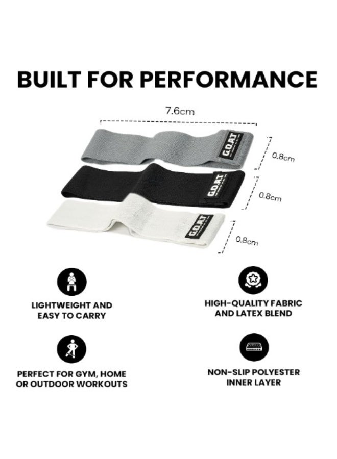 جوت  أحزمة مقاومة قماشية فاخرة للورك من G.O.A.T - طقم من 3 أحزمة غير قابلة للانزلاق للساقين والأرداف - حلقات قماشية متينة للتمارين المنزلية والقرفصاء وتنشيط الورك (أسود، أبيض، رمادي) - Image 3