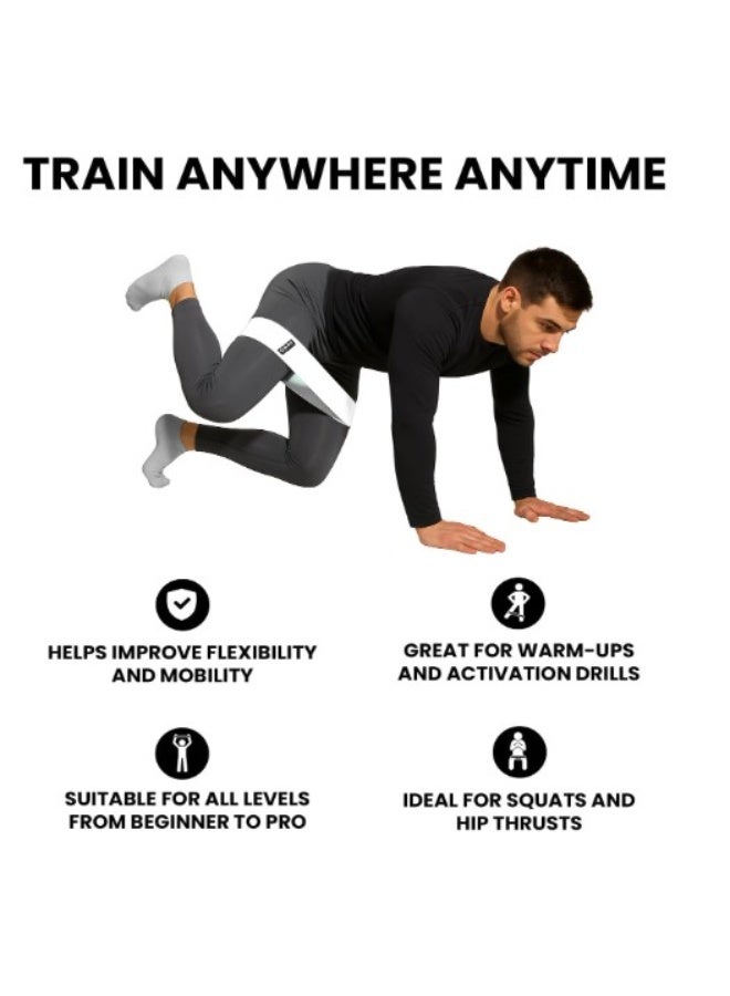 جوت  أحزمة مقاومة قماشية فاخرة للورك من G.O.A.T - طقم من 3 أحزمة غير قابلة للانزلاق للساقين والأرداف - حلقات قماشية متينة للتمارين المنزلية والقرفصاء وتنشيط الورك (أسود، أبيض، رمادي) - Image 4