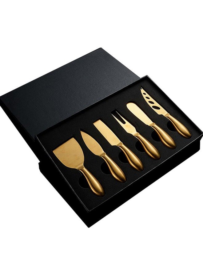 MBBITL 6-Piece Gold Cheese Knife Set Stainless Steel Cheese Cutter Fork Slicer Spreaders Tool - Image 1