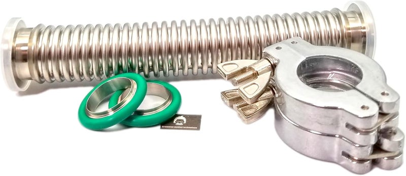BROWNIAN MOTION TECHNOLOGY bmotiontech ISO-KF KF25 Corrugated Bellow Hose Set with 2X Aluminum clamp / 2X SS Centering Ring / 2X FKM O-Ring (200mm or 8" KF25) - Image 1