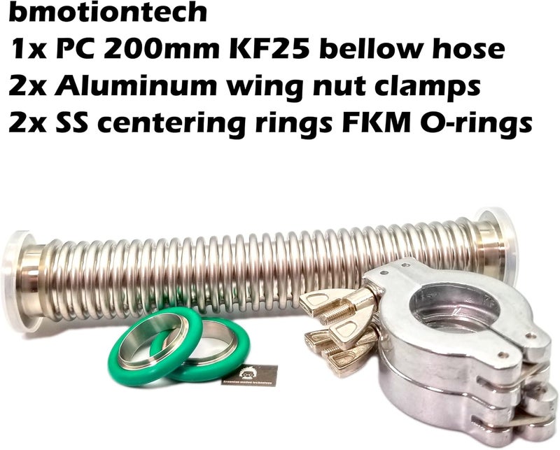 BROWNIAN MOTION TECHNOLOGY bmotiontech ISO-KF KF25 Corrugated Bellow Hose Set with 2X Aluminum clamp / 2X SS Centering Ring / 2X FKM O-Ring (200mm or 8" KF25) - Image 2