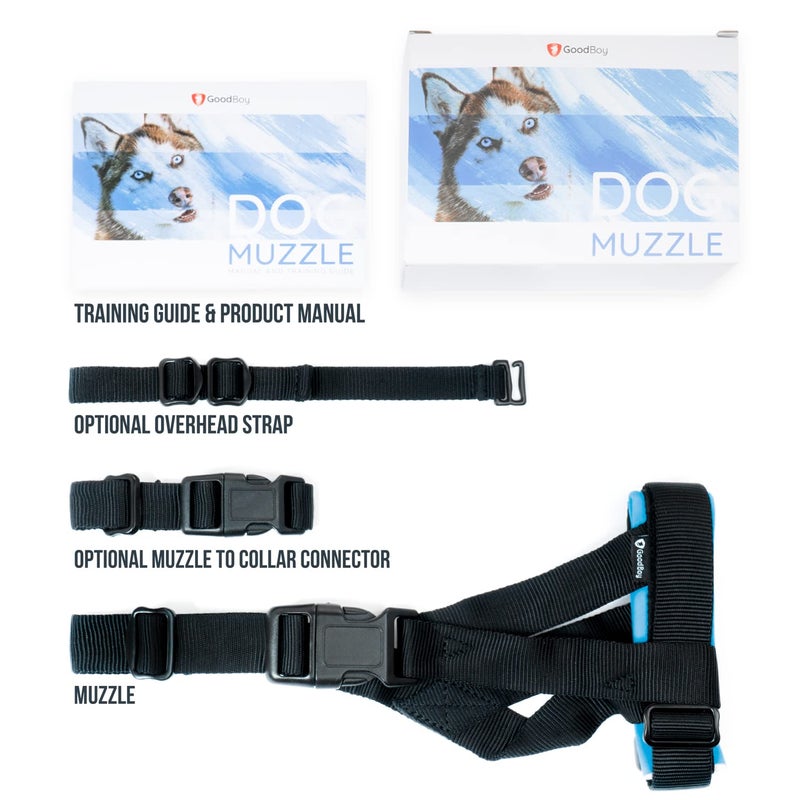GoodBoy Gentle Muzzle Guard for Dogs - Prevents Biting and Unwanted Chewing Safely â€“ New Secure Comfort Fit - Soft Neoprene Padding â€“ No More Chafing â€“ Training Guide Helps Build Bonds with Pet (M, Blue) - Image 2