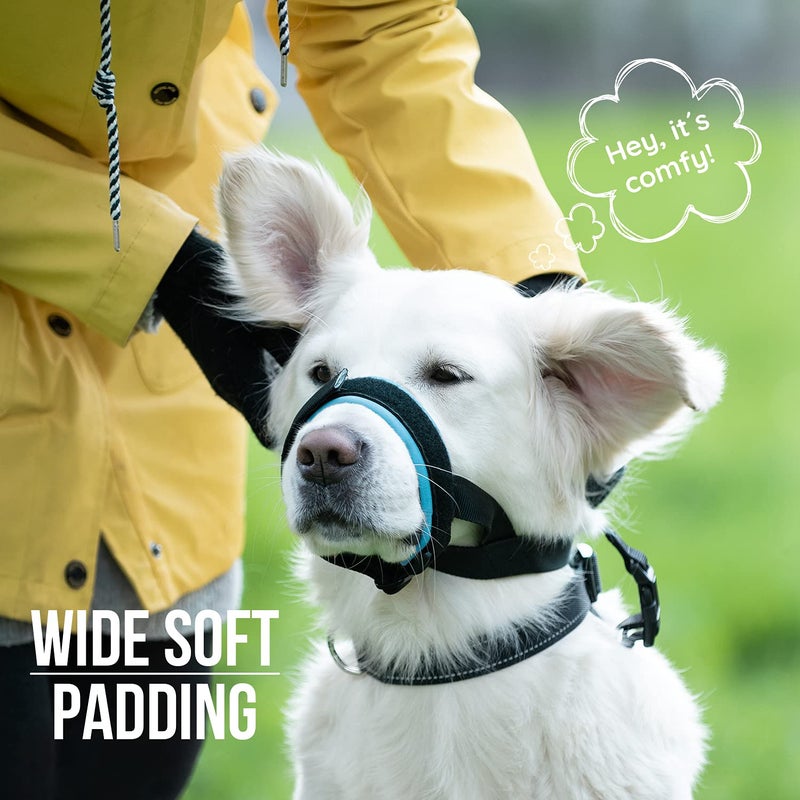 GoodBoy Gentle Muzzle Guard for Dogs - Prevents Biting and Unwanted Chewing Safely â€“ New Secure Comfort Fit - Soft Neoprene Padding â€“ No More Chafing â€“ Training Guide Helps Build Bonds with Pet (M, Blue) - Image 4