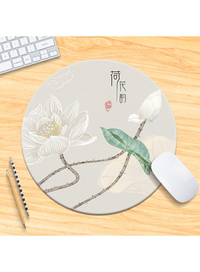 National Tide Lotus Small Size Mouse Pad Chinese Style Brush Painting Office Desk Mat Lock Edge Thickened Round Simple Flower And Bird For Men 