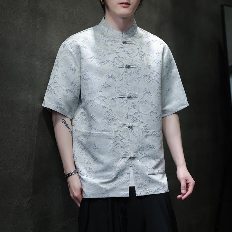 Chinese Style Great Heshan 2024 Style Half Sleeve Casual Large Size Shirt A021-Cs7098-570 - Image 1
