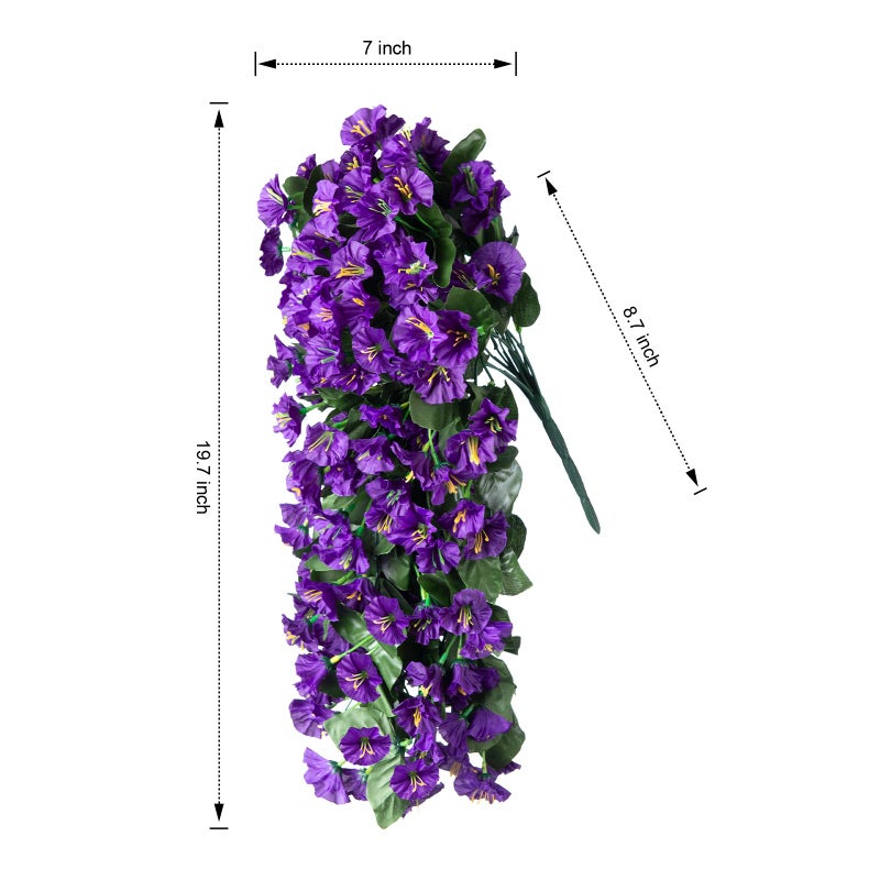 florisso Artificial Faux Hanging Plants Flowers for Outdoor Outside Summer Decoration  2 PCS Fake Silk Purple Morning Glory Trailing Vines UV Resistant Realistic for Porch Patio Balcony Planter - Image 4