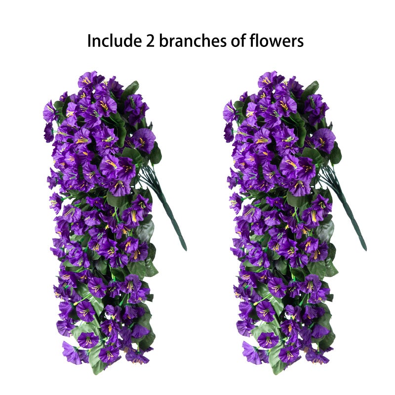 florisso Artificial Faux Hanging Plants Flowers for Outdoor Outside Summer Decoration  2 PCS Fake Silk Purple Morning Glory Trailing Vines UV Resistant Realistic for Porch Patio Balcony Planter - Image 2