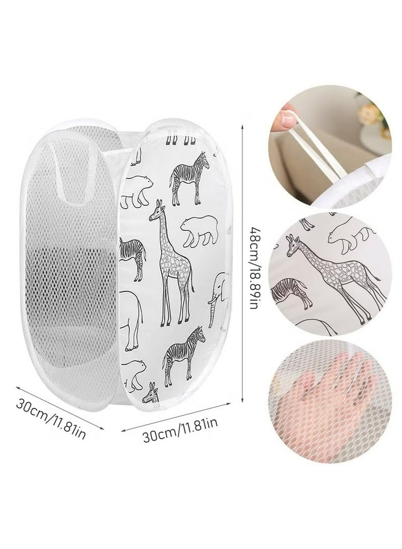 Amanli Pop Up Laundry Baskets, Foldable Laundry Basket, Laundry Basket Foldable Laundry Bin with Handle, Laundry Box Made of Mesh Storage Basket for Children's Room, Dorm Camping Travel (White) - Image 2